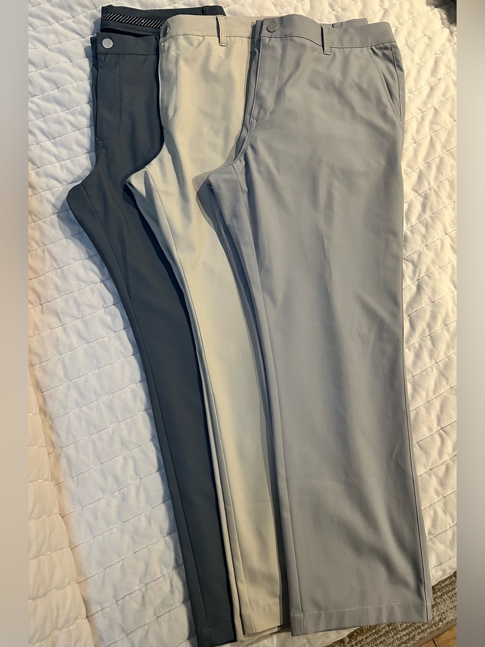 Bundle of 3 Bonobos Men's Flat-Front Dress Pants Gray, Khaki, Charcoal 40/32